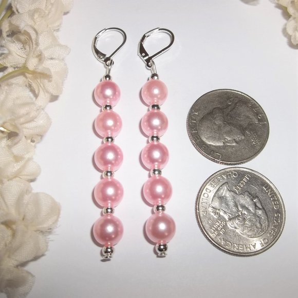 Earrings, Long Pink Earring, Pink Pearl Earrings, Pink Earrings, Earring C011 - Picture 2 of 8